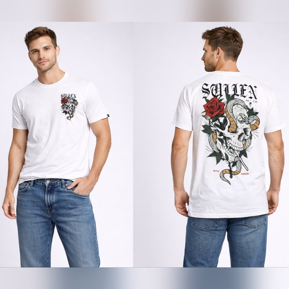 Sullen Art Collective Premium T-Shirt White Skull Rose Men’s M